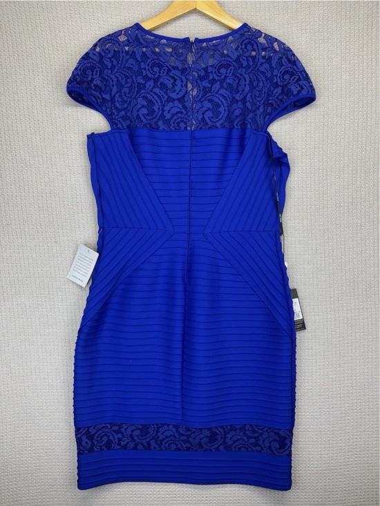 NWT Tadashi Shoji Blue Paneled Sheath Dress -Lace Cap Sleeves Midi Cocktail XL - Picture 6 of 9